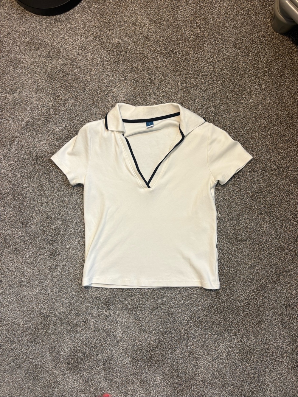Old Navy Cream Short-Sleeve V-Neck Polo with Navy Trim